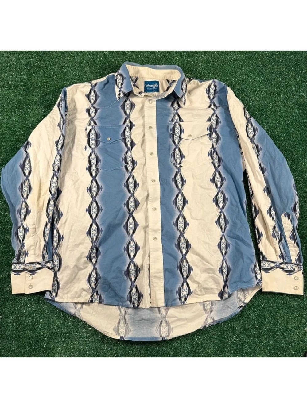 Vintage wrangler brush popper western pearl snap button up shirt size xl